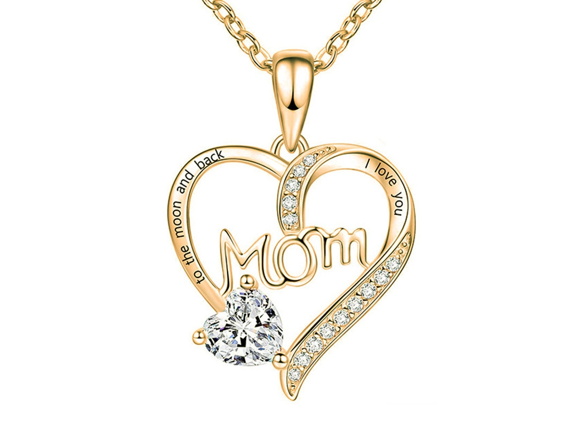 Collar con colgante de corazón con la palabra "mamá" grabada en oro rosa y circonita cúbica blanca. Un regalo delicado para el Día de la Madre, ergonómico y perfecto para el uso diario. STELASPLEN