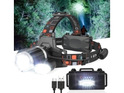 Linterna frontal recargable, luz frontal LED superbrillante, accesorios para acampar con luz roja, linterna de recarga USB de 4 modos (negro) CHRONUS