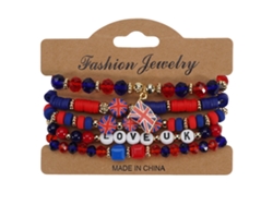 Juego Pulseras Cuentas Bandera Reino Unido Rojo Azul Blanco, Joya En Capas Para Aficionados Al Fútbol Y Actos Patrióticos Británicos