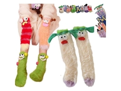 Calcetines divertidos y peludos con estampado de monstruos en terciopelo coral, modelo 2026, cálidos y cómodos para Navidad, regalo ideal para mujeres.