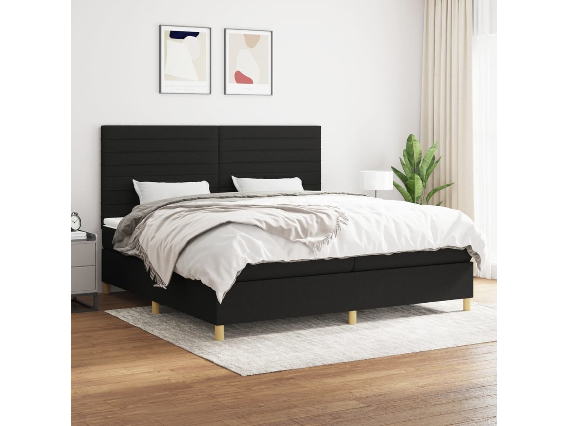 Cama Box Spring Con Colchón Tela Negro 200x200 Cm