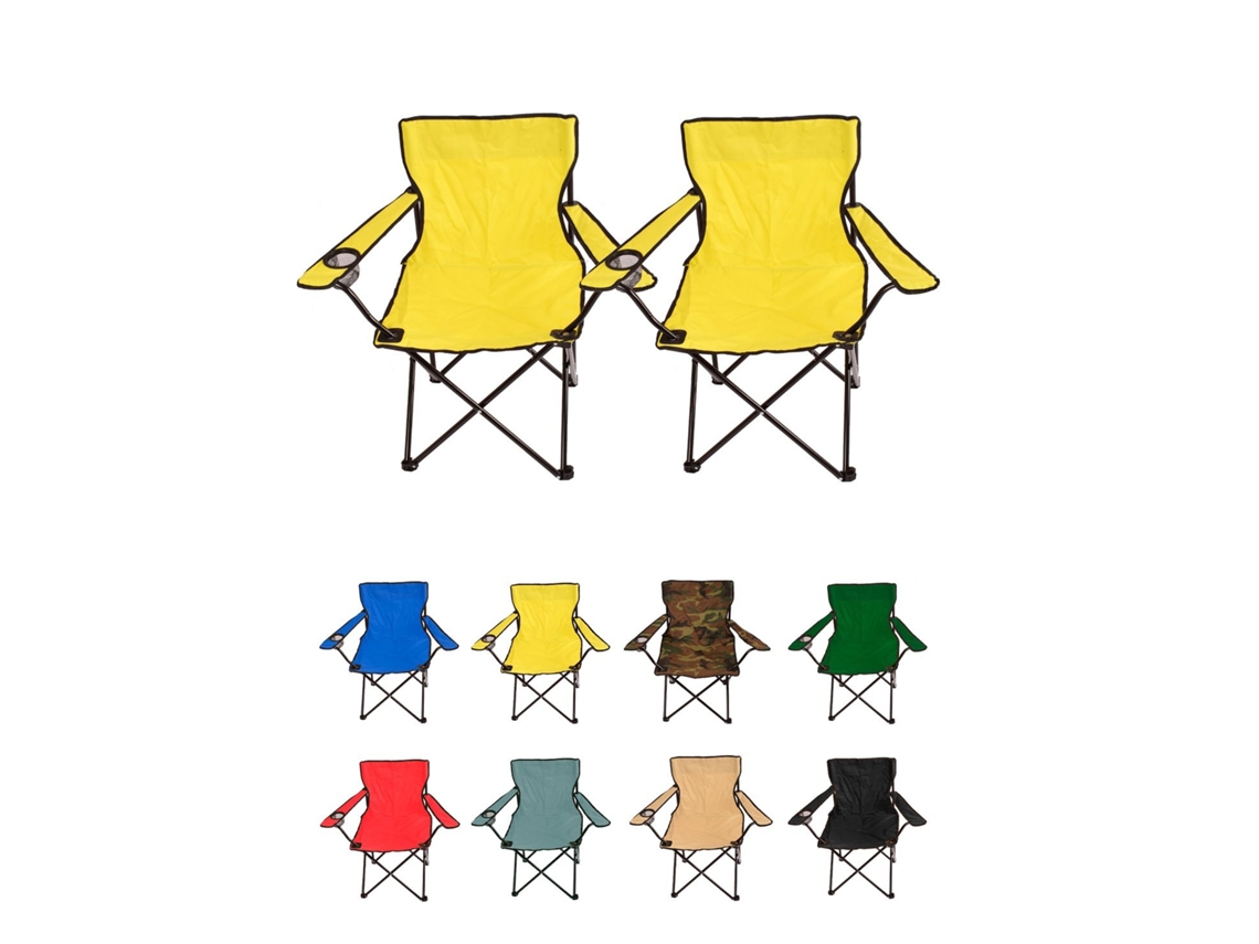 Silla De Camping Plegable De Acero Con Reposabrazos Y Funda Con Asas- 80x80x50 Cm, Resistente Al Agua - Ideal Para Exterior Amarillo Pack 2 Uds