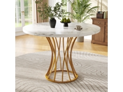 Mesa de comedor redonda, ligera y lujosa, con textura de mármol y patas doradas, HONGRUI TECH (80x80x76 cm).