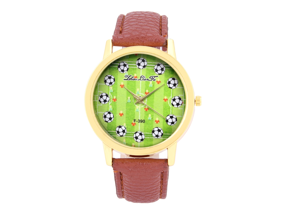 Reloj Analógico De Cuarzo Con Correa De Pu/aleación, Esfera Con Diseño De Campo De Fútbol, Estilo Casual Y Elegante.