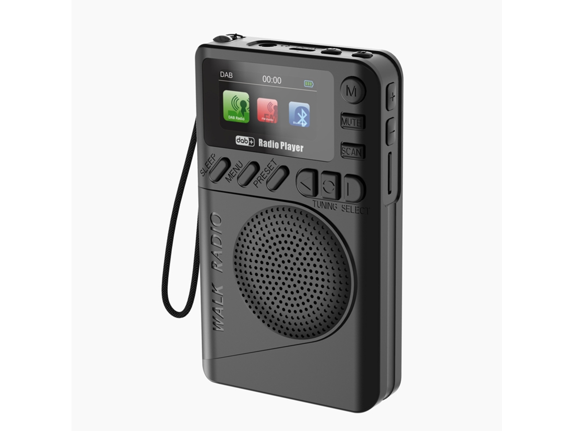 Mini radio de bolsillo DAB/FM con pantalla LCD a color y altavoz Bluetooth recargable MDUG (negro)