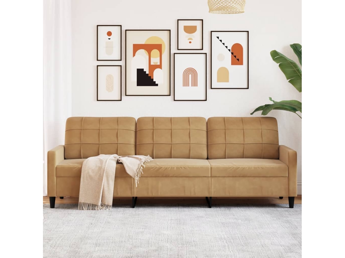 Sofá De 3 Plazas | Sofá De Salón | Sofá De Descanso Terciopelo Marrón 210 Cm Wsd942499