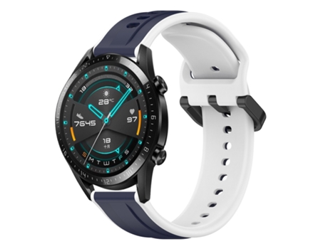 Correa de reloj inteligente para Huawei Watch GT2 42 mm 20 mm Bucle convexo de silicona de dos colores (azul medianoche + blanco)