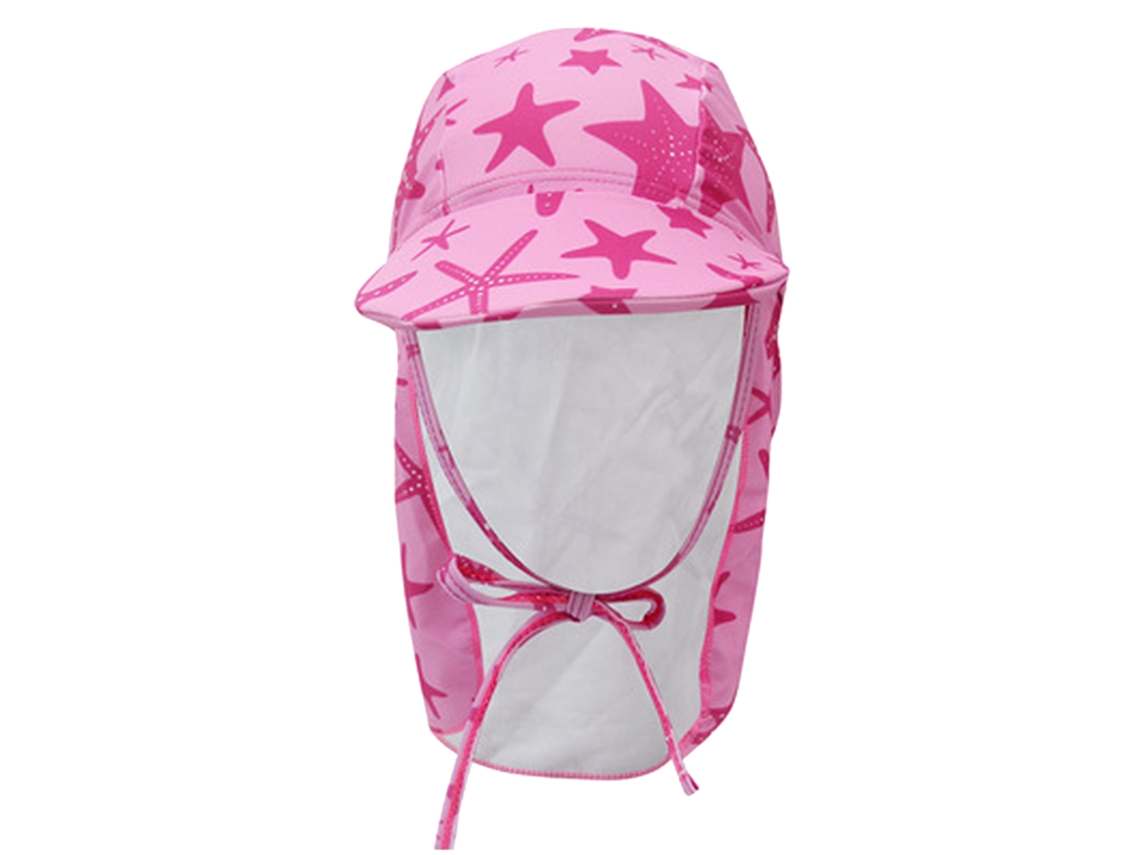 Sombrero de sol infantil con ala ancha, estrella rosa y solapa.