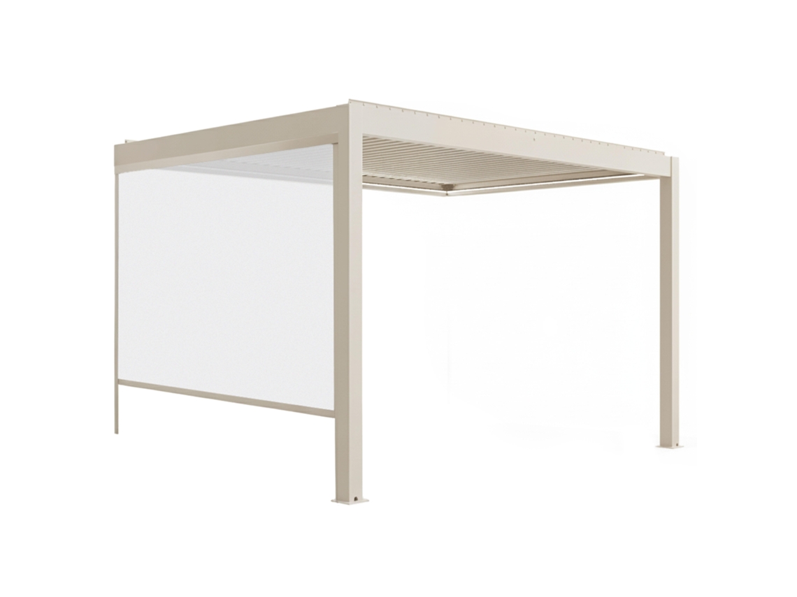 Pérgola Bioclimatique 4x3 M Adossée Motorisée En Aluminium Crème Avec Éclairage Led Et Avec Store