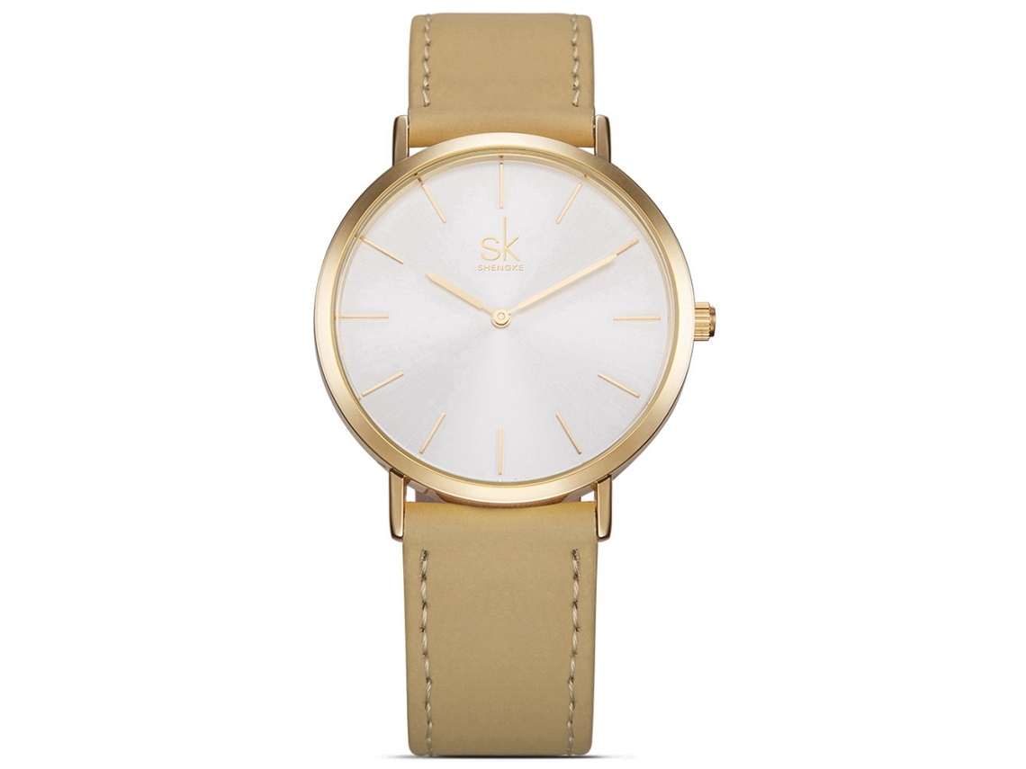 Reloj De Pulsera De Cuarzo Sencillo Para Mujer Con Correa De Piel Sintética Shengke (beige Blanco)