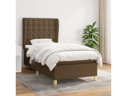 Cama Box Spring Con Colchón Tela Marrón Oscuro 80x200 Cm