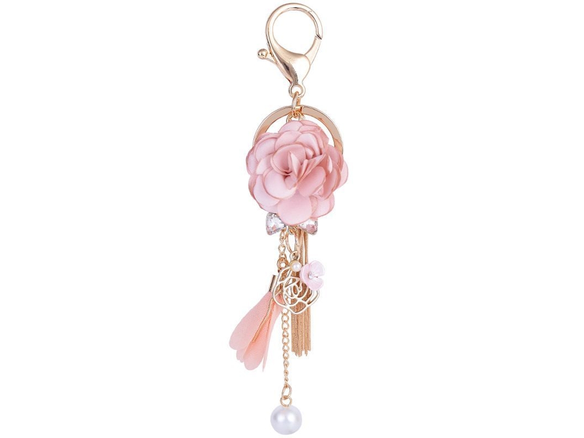 2026rebe-llavero De Flores Con Flecos Y Perlas Falsas Para Coche, Bolso O Monedero (rosa)