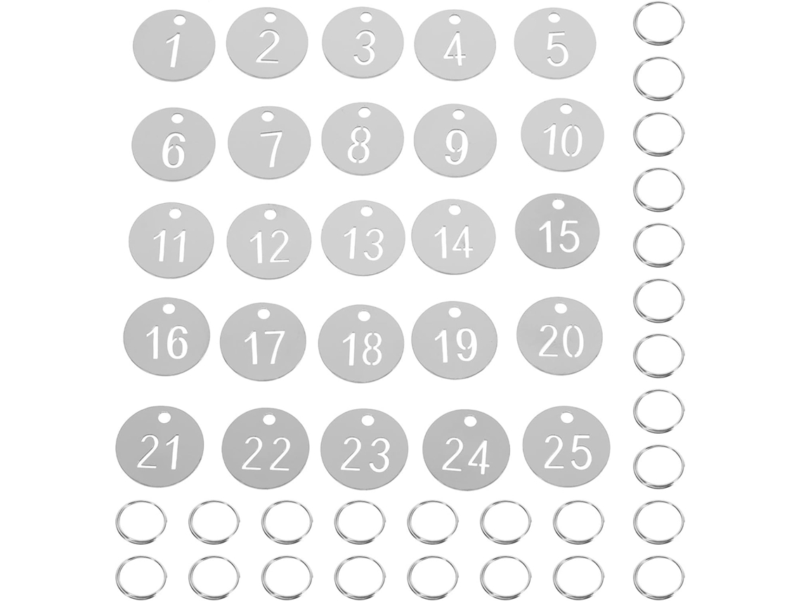 Llaveros Numerados De Acero Inoxidable Con Anilla De 30 Mm – Paquete De 25 Llaveros Numerados Para La Identificación De Llaves