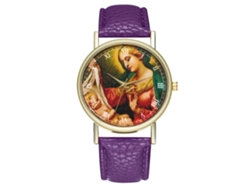 Reloj De Pulsera Unisex De Cuarzo Con Correa De Pu Y Dial Redondo Patrón Figura (morado)