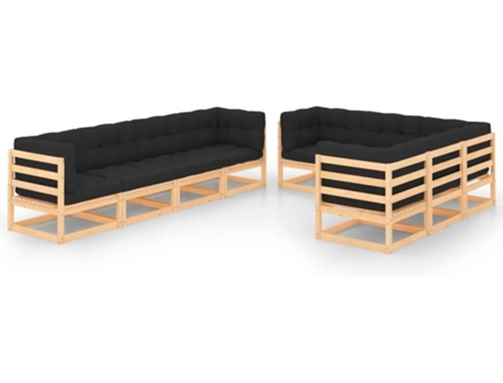 Conjunto 9 de muebles de jardín VIDAXL y cojines madera maciza pino
