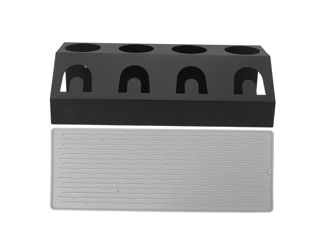 Estante para secar botellas, 4 agujeros, antiadherente, de silicona, color negro