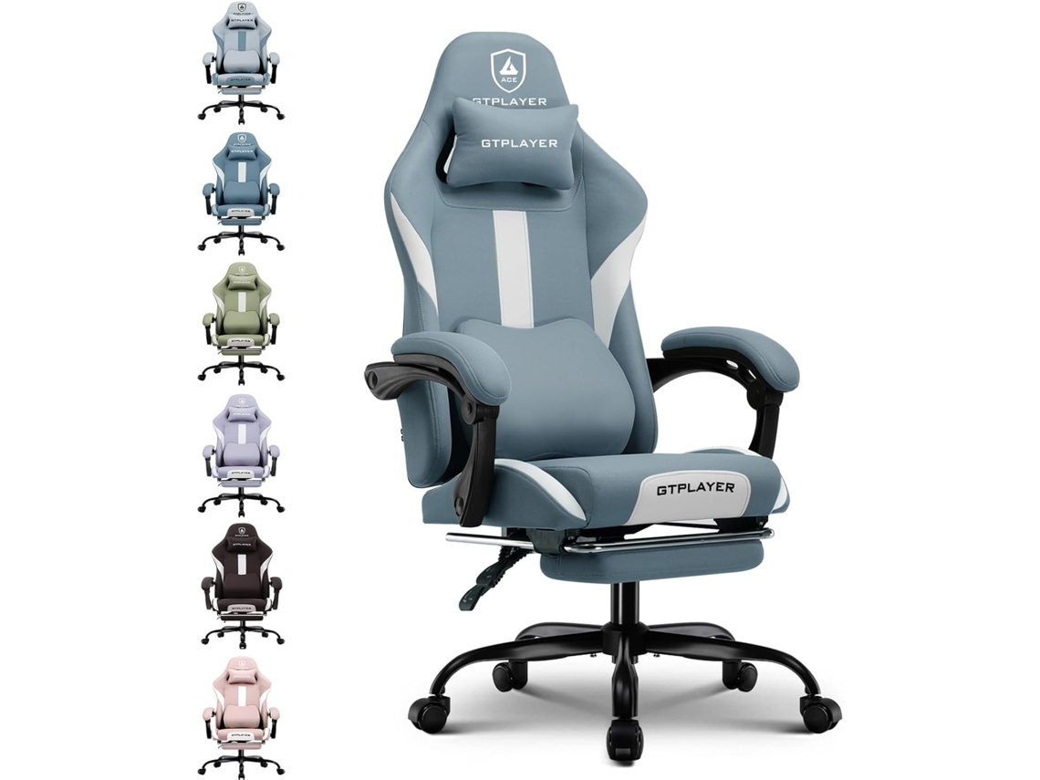 Silla GTPLAYER Gamer, Silla de Oficina Transpirable, de Tela de, Silla de Escritorio Ajustable y Giratoria con Reposapiés, Azul