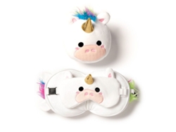 Almohada de viaje 2 en 1 de felpa de unicornio con antifaz PUCKATOR