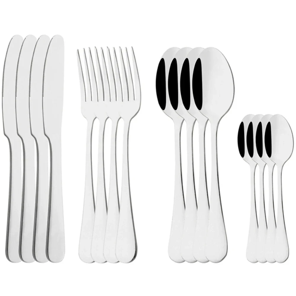 (plata, Juego De 16 Piezas) Cubiertos De Acero Inoxidable Pulidos A Espejo, Incluye Cuchillo, Tenedor Y Cuchara.