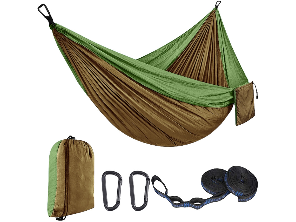 Hamaca sencilla Eifson con 51 correas y mosquetón, 270 x 140 cm (verde oliva, camello)