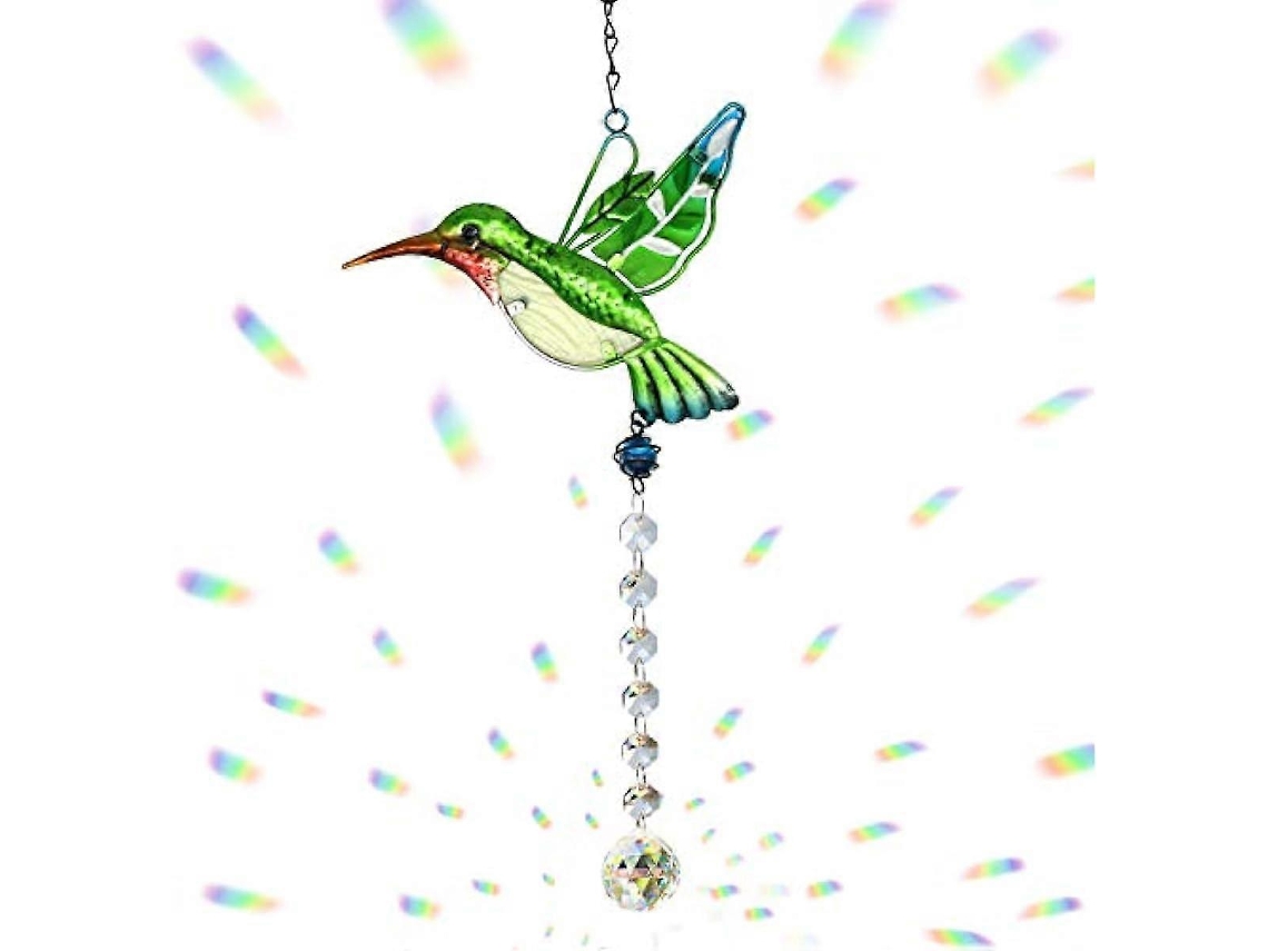 Colgante de cristal Cosylove con colibrí verde, prismas y arcoíris para colgar en la ventana o el jardín.