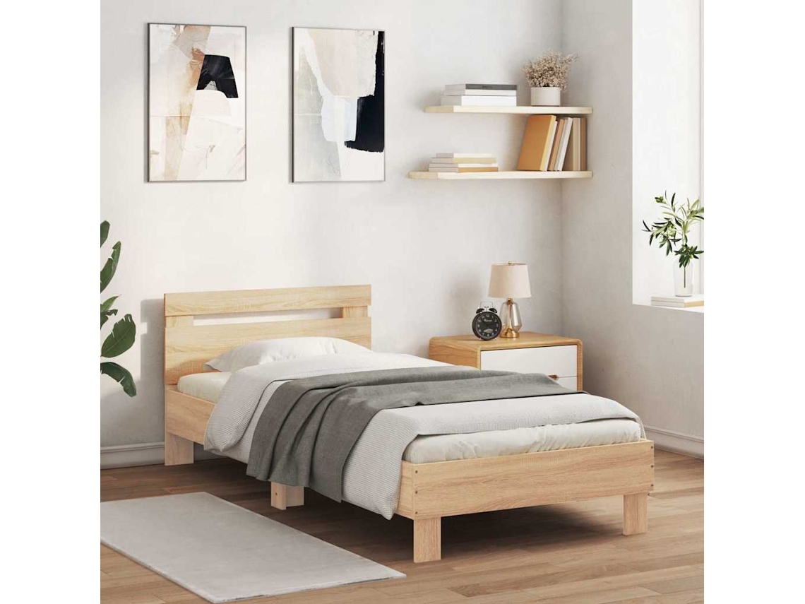 Estructura Cama Con Cabecero Sin Colchón Roble Sonoma 75x190 Cm