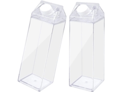 Paquete De 2 Botellas De Leche Cuadradas Transparentes Reutilizables De 500 Ml Para Bebidas.