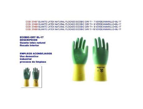 Guante latex natural flocado ecobic gry t 8 verde-amar bl-17 (caja 12 unidades)