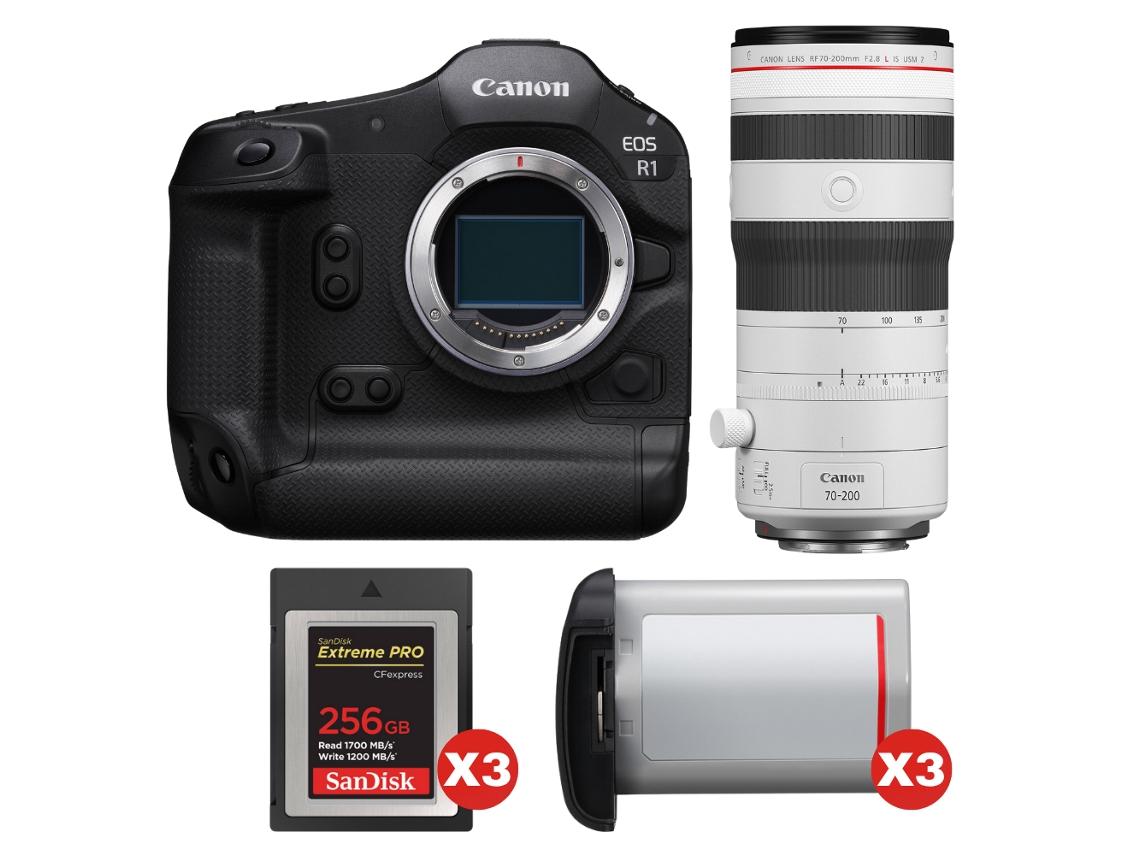 Canon Eos R1 + Rf 70-200mm F/2.8 L Is Usm Z Blanco + 3 Sandisk 256gb Extreme Pro Cfexpress Type B + 3 Canon Lp-e19 + Ebook Pricedirect