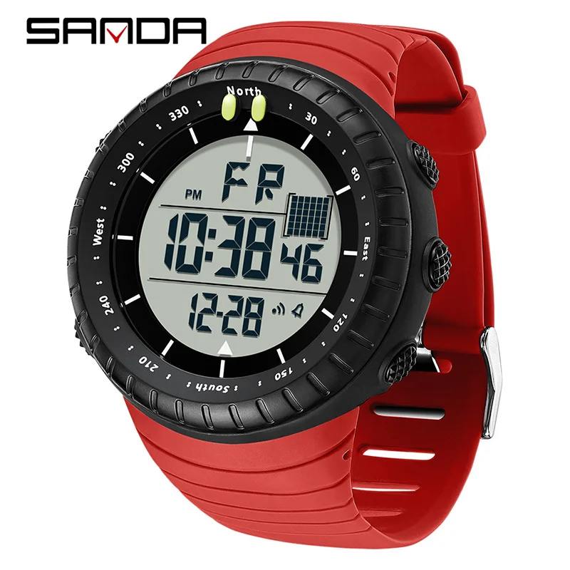 Reloj Digital Para Hombre (rojo Y Blanco), Resistente Al Agua Para Deportes Al Aire Libre, Esfera Grande, Alarma.