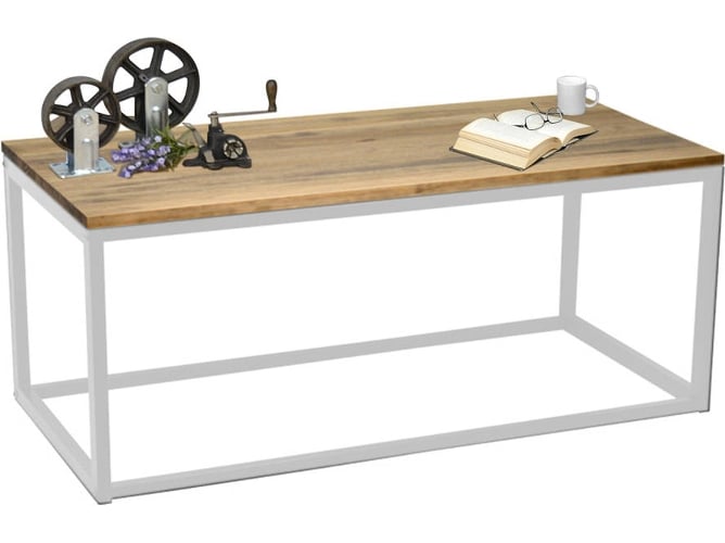 Mesa De Centro icub 100x45x40cm blanca en madera pino maciza acabado vintage estilo industrial box furniture 45x100x40 ds muebles 45 100 40