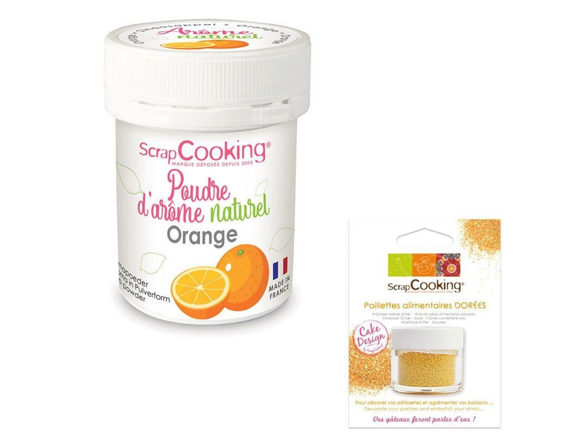 Aroma alimentario natural en polvo 15 g Naranja + Brillo dorado comestible