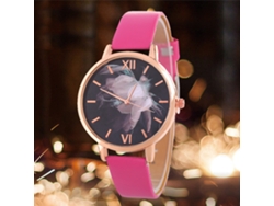 Elegante Reloj De Pulsera De Cuarzo Para Mujer Con Correa Informal De Piel Sintética Rosa Y Roja.