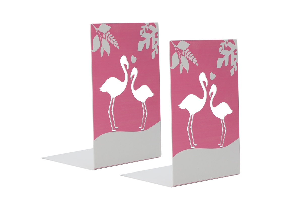 2 Sujetalibros Metálicos Antideslizantes Y Estables Para El Hogar Y La Oficina, Diseño De Flamenco.
