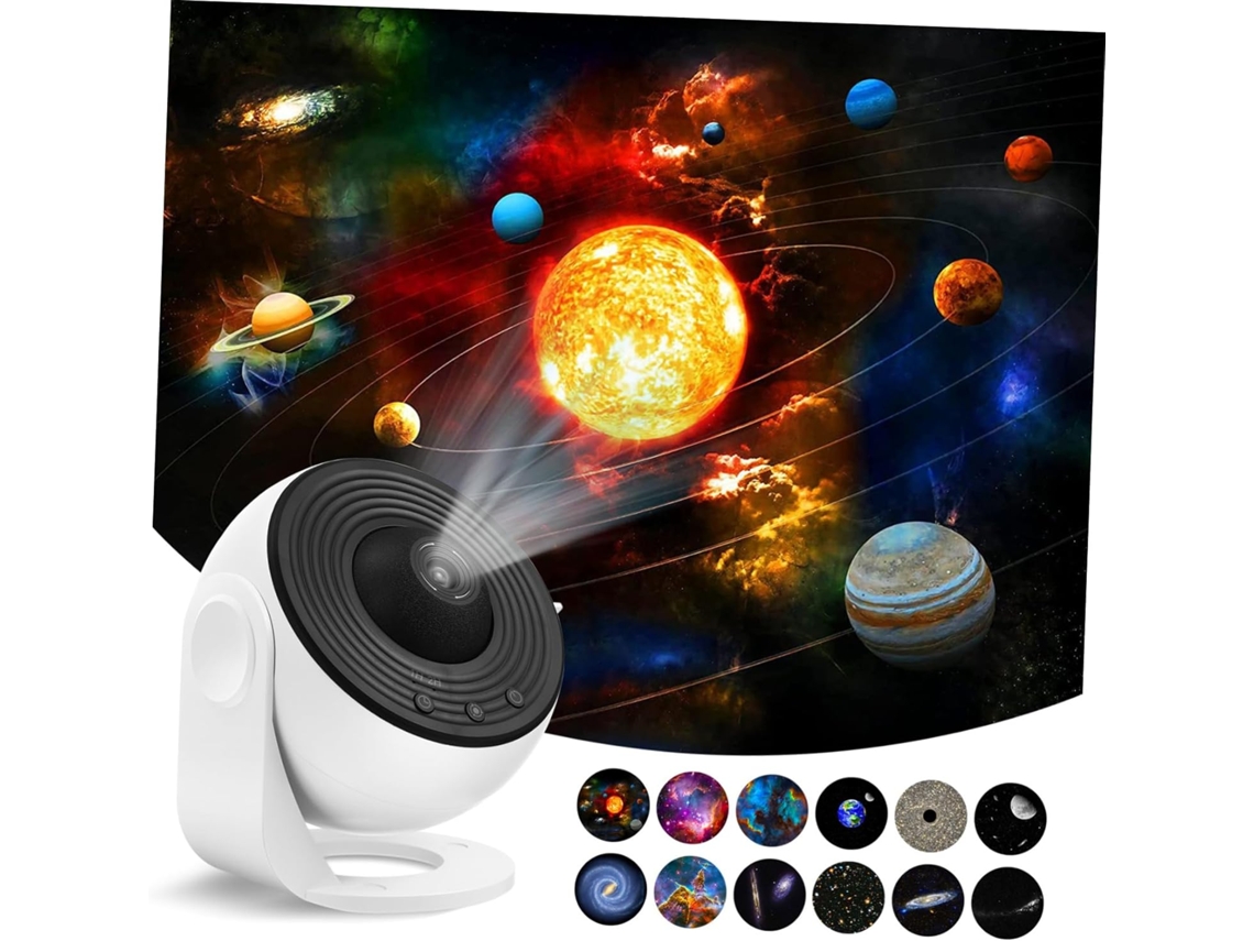 Proyector De Luz Nocturna Galaxy Galaxy De Abs Pc Blanco Con 12 Discos De Película, Luna, Estrellas Y Patrones.