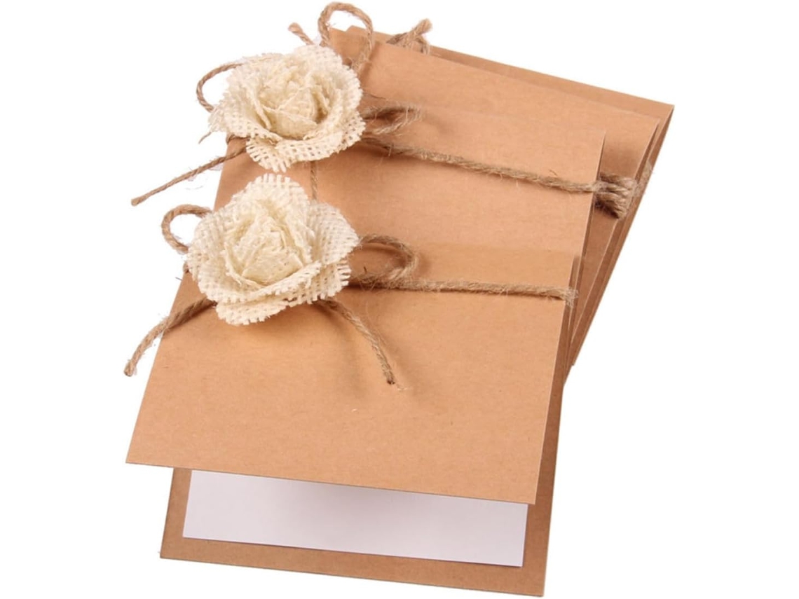 Juego Mesa 20 Elegante Papel, Bodas, Tarjetas De Decorativas Con Lazo Estilo Rústico Retro Para