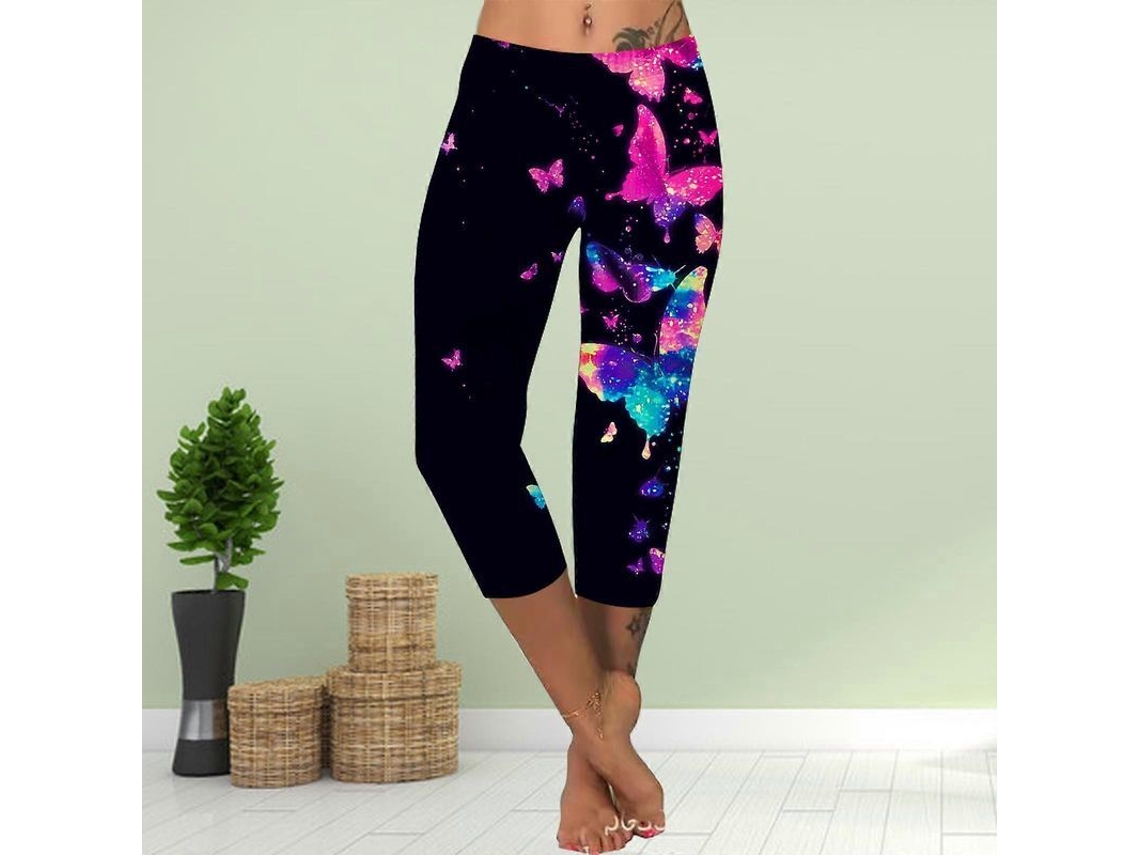 Leggings/braguitas De Verano Ajustados De Talla Grande Para Mujer Con Estampado De Mariposas Y Luna (3d)