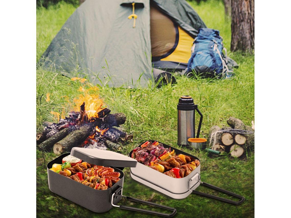 Recipiente De Aluminio Antiadherente De 800 Ml Con Asa Para Alimentos, Ideal Para Acampar, Hacer Senderismo Y Picnics.