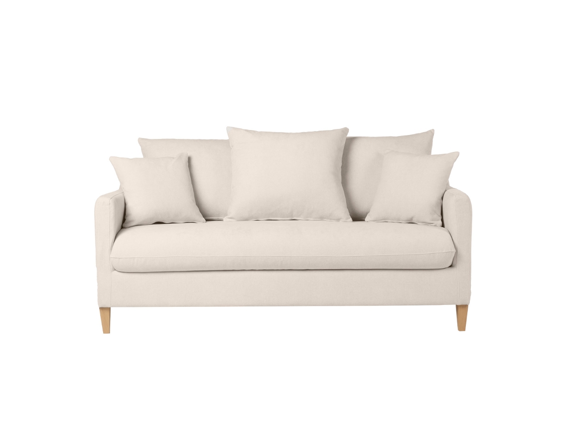 Sofá Cama Nórdico 3 Plazas de Tela Efecto Aterciopelado Beige Y Madera Clara Louise MILIBOO