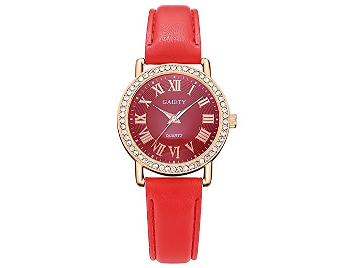 Reloj De Pulsera Analógico De Cuarzo Gaiety Con Correa De Piel Sintética Y Esfera Redonda (rojo)