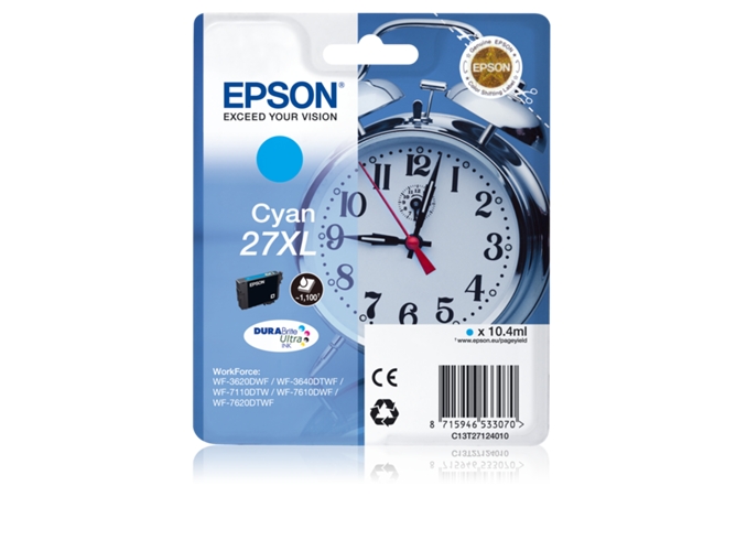 Cartucho de tinta original EPSON 27XL, Despertador 10,4 ml , Cian, XL, C13T27124022, T2712