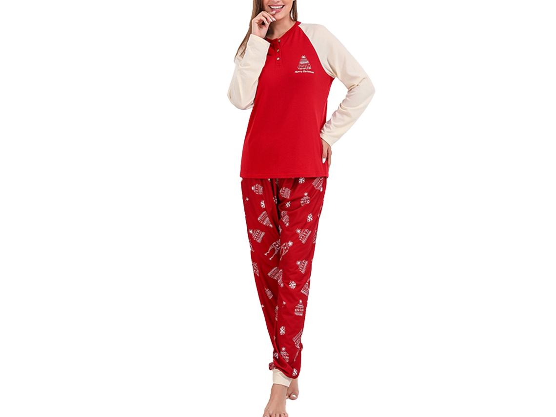 Rebe-pijamas De Natal Para Família Com Estampa De Árvore, Gola Redonda, Mangas Longas, Cor Vermelho Escuro Mulher Tamanho Xl