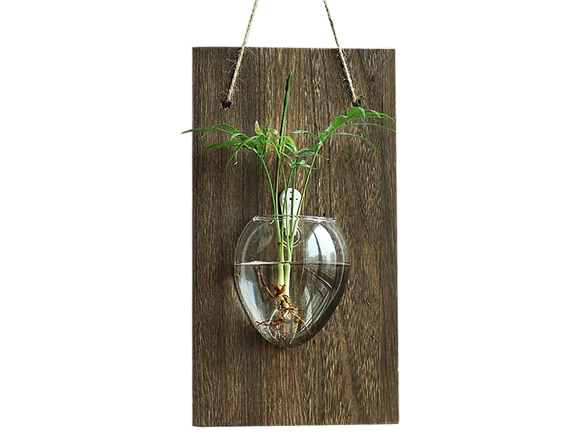 VVJIJILLY Vasos De Parede Rústicos 18x33cm Em Madeira E Vidro Para Decoração Moderna E Simples