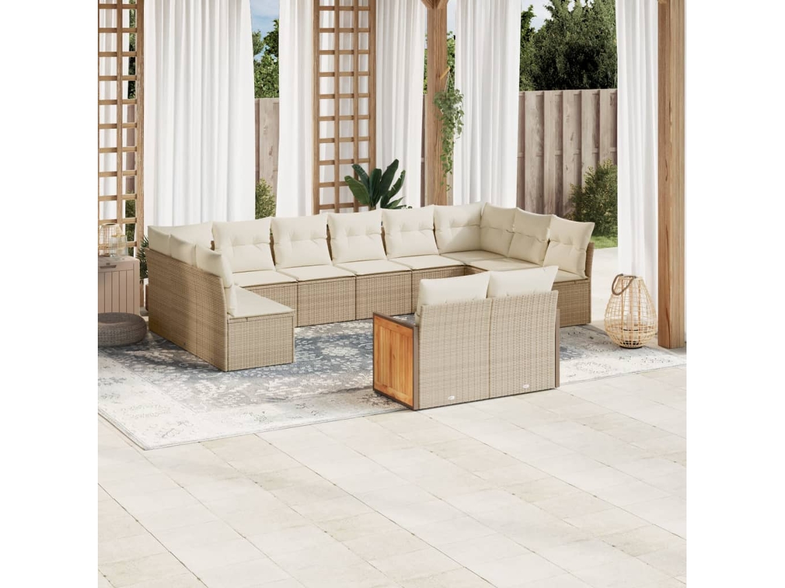 Conjunto de sofá de jardín de 12 piezas con cojines, mimbre sintético beige, Dkd Home Decor