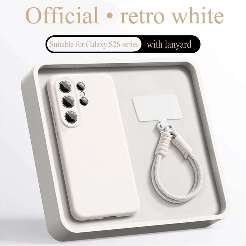 (samsung S24 Blanco Retro) Funda De Silicona Líquida Con Cordón Para Samsung, Con Correa Para La Muñeca.