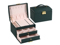Joyero Szsmart Spsn4 con cajón de cuero de 3 niveles para anillos, collares, pulseras y relojes - Verde