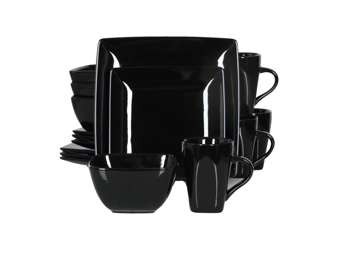 Juego de vajilla de porcelana negra, apta para microondas y lavavajillas, 16 piezas OEM