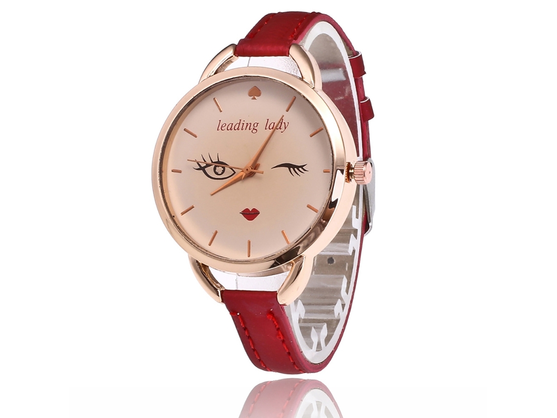 Reloj De Pulsera De Moda Para Mujer Con Correa De Cuero, Esfera Redonda Y Movimiento De Cuarzo (rojo)