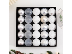 Adornos Navideños, Bolas Navideñas 6cm, Yuysan, 25 Unidades, Blanco y Plata