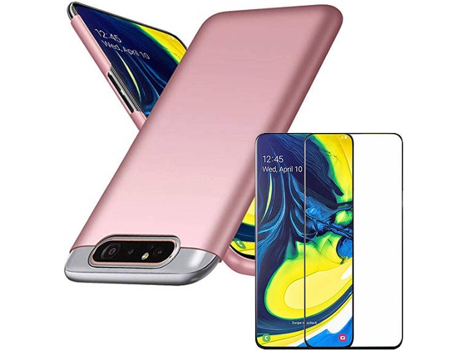 Kit Carcasa y Protector de Cristal 5D Samsung Galaxy A80 SlimShield Rosa